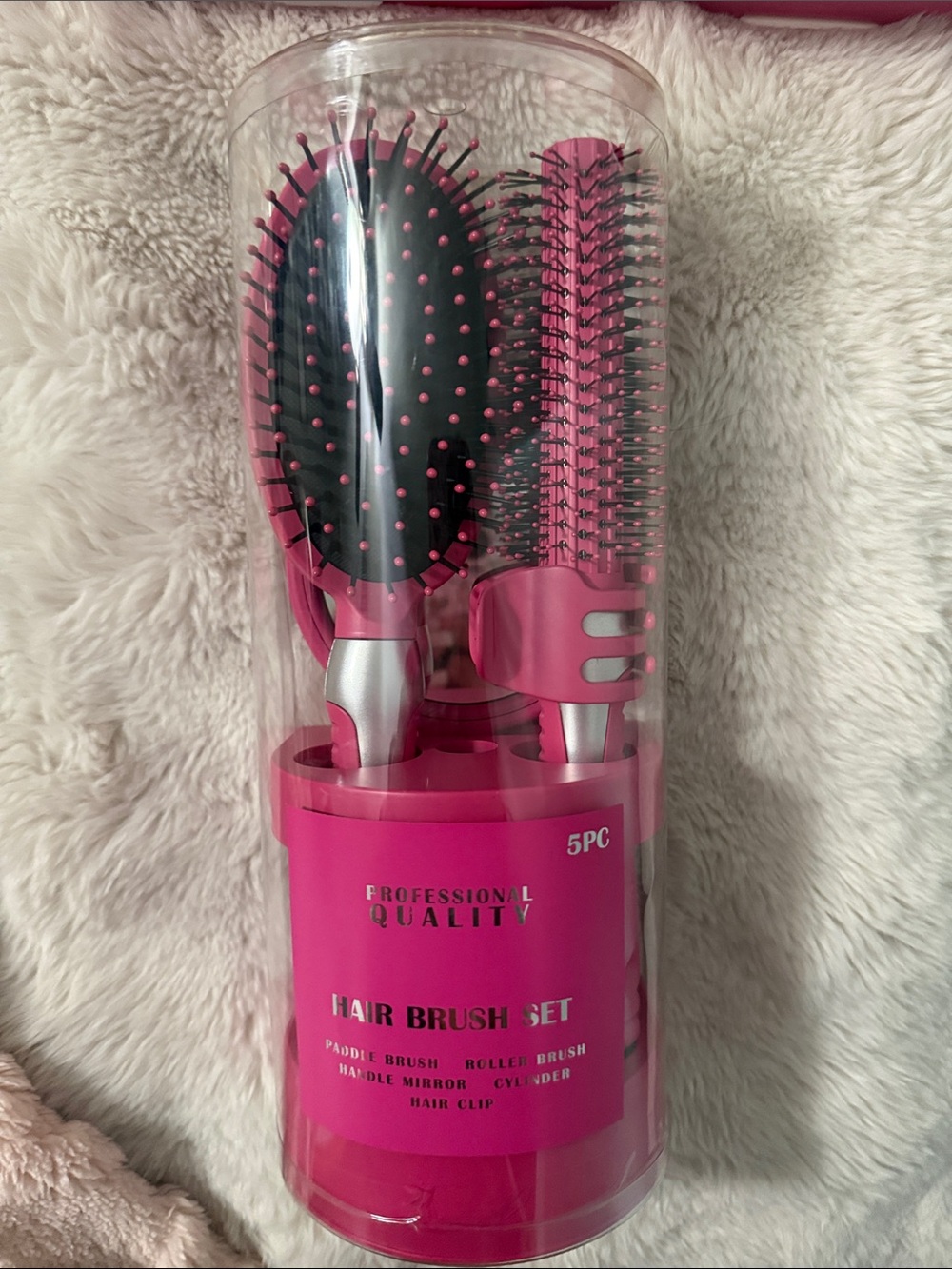 5-Piece Hot Pink Hair Brush Set
